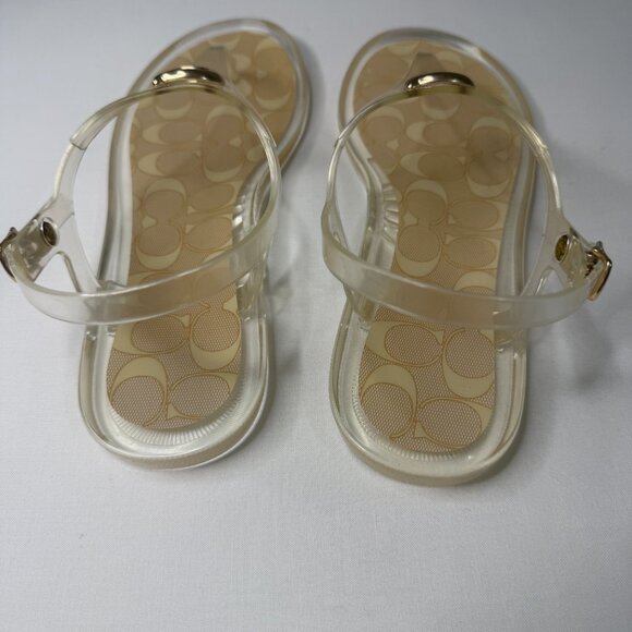 Coach Clear Jelly Sandals Size 9 Women’s Transparent Thong Flip Flops Gold Logo - Picture 4 of 8